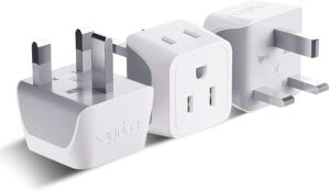 Ceptics UK Travel Plug Adapter, 2 in 1 Type G Adapter, US to UK Adapter, Ireland, Dubai Travel Adapter with Dual USA Inputs, CE, RoHS – HK Outlet Adapter, 3 Pack